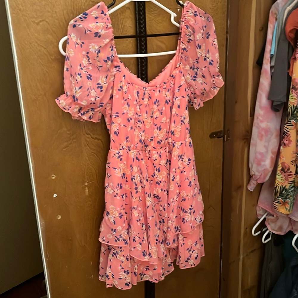 Pink and blue flower romper